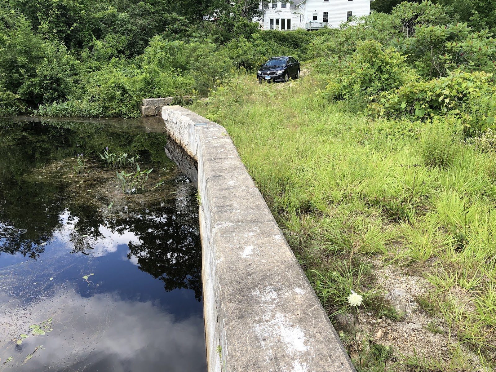 The dam crest and Waterloom Pond from the abutment.