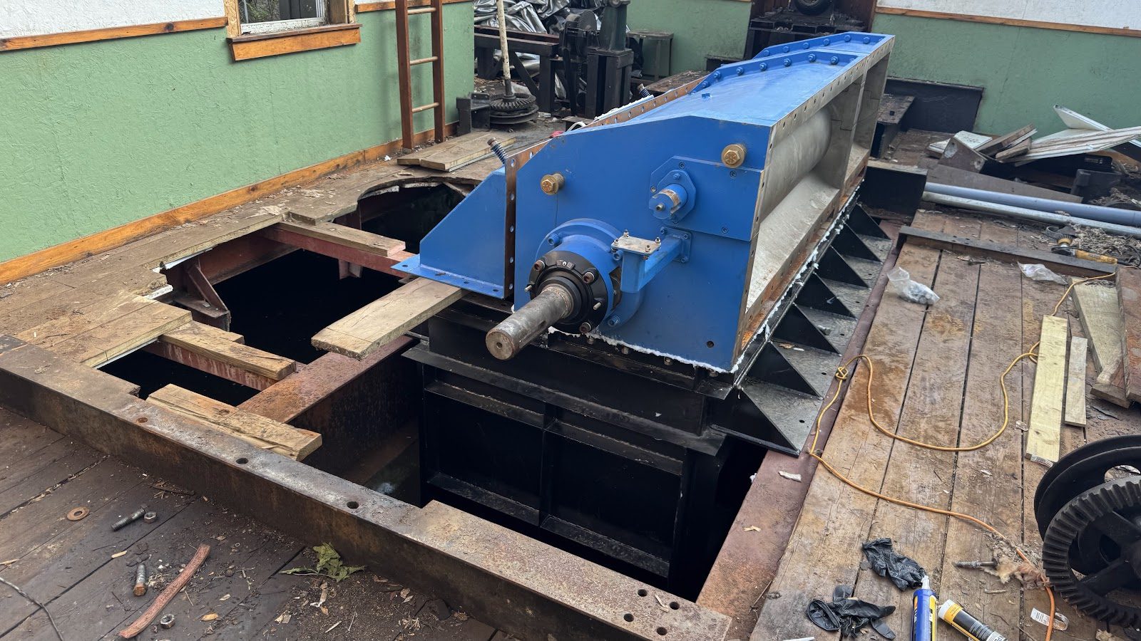 New turbine and drivetrain in place in the water passages.