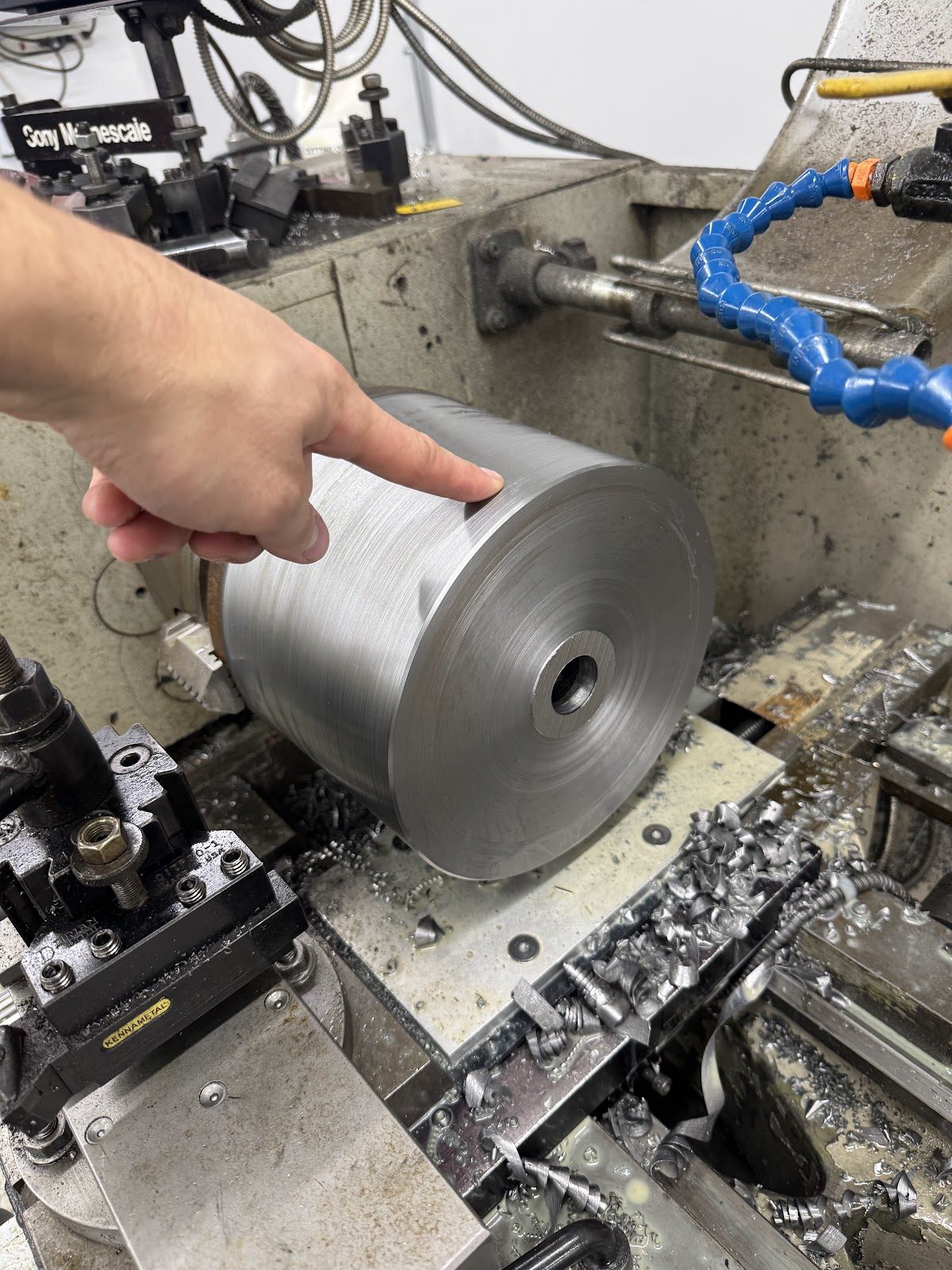 Machining a replacement part on the lathe.