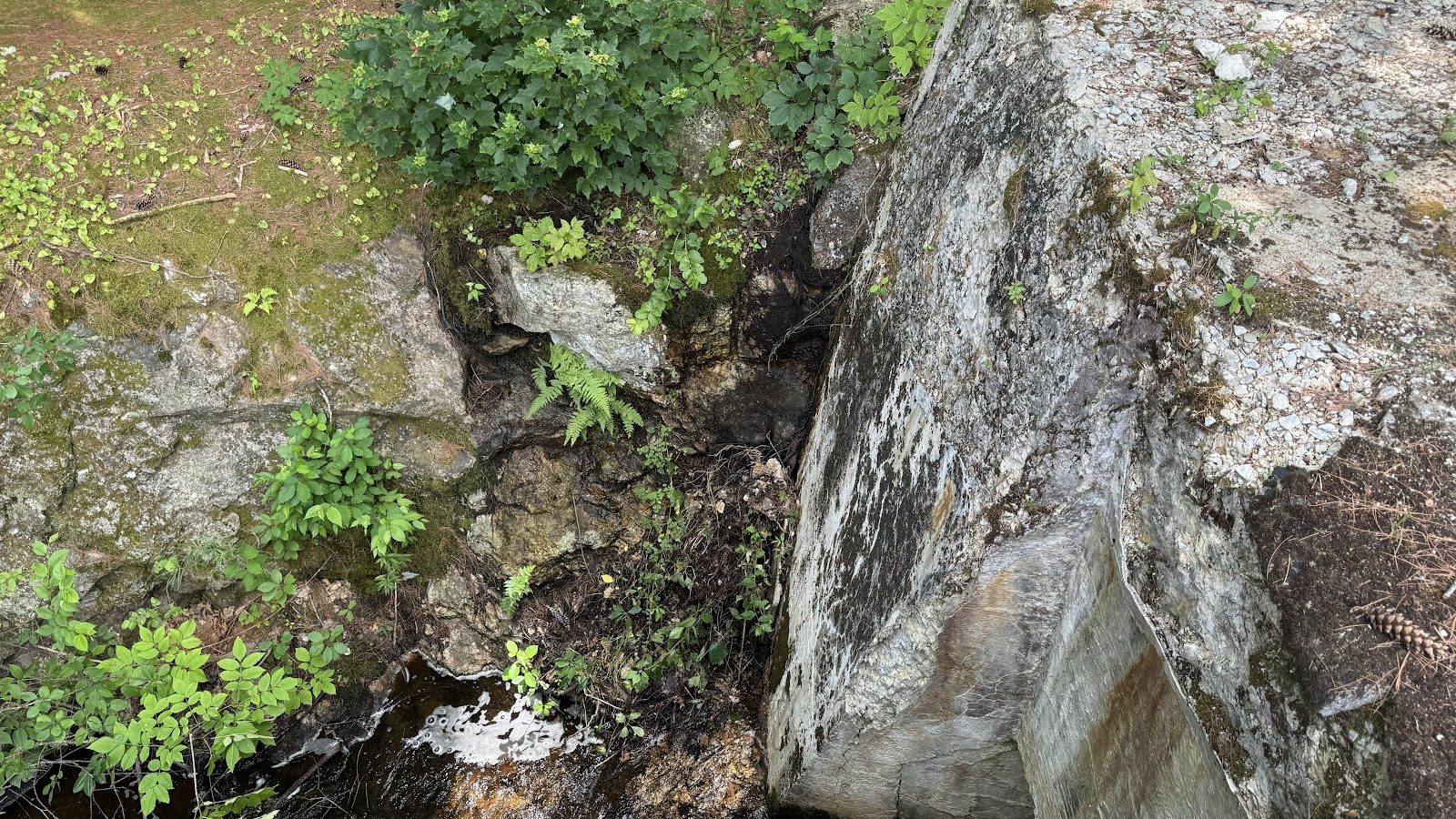 Leak paths through the old stonework.
