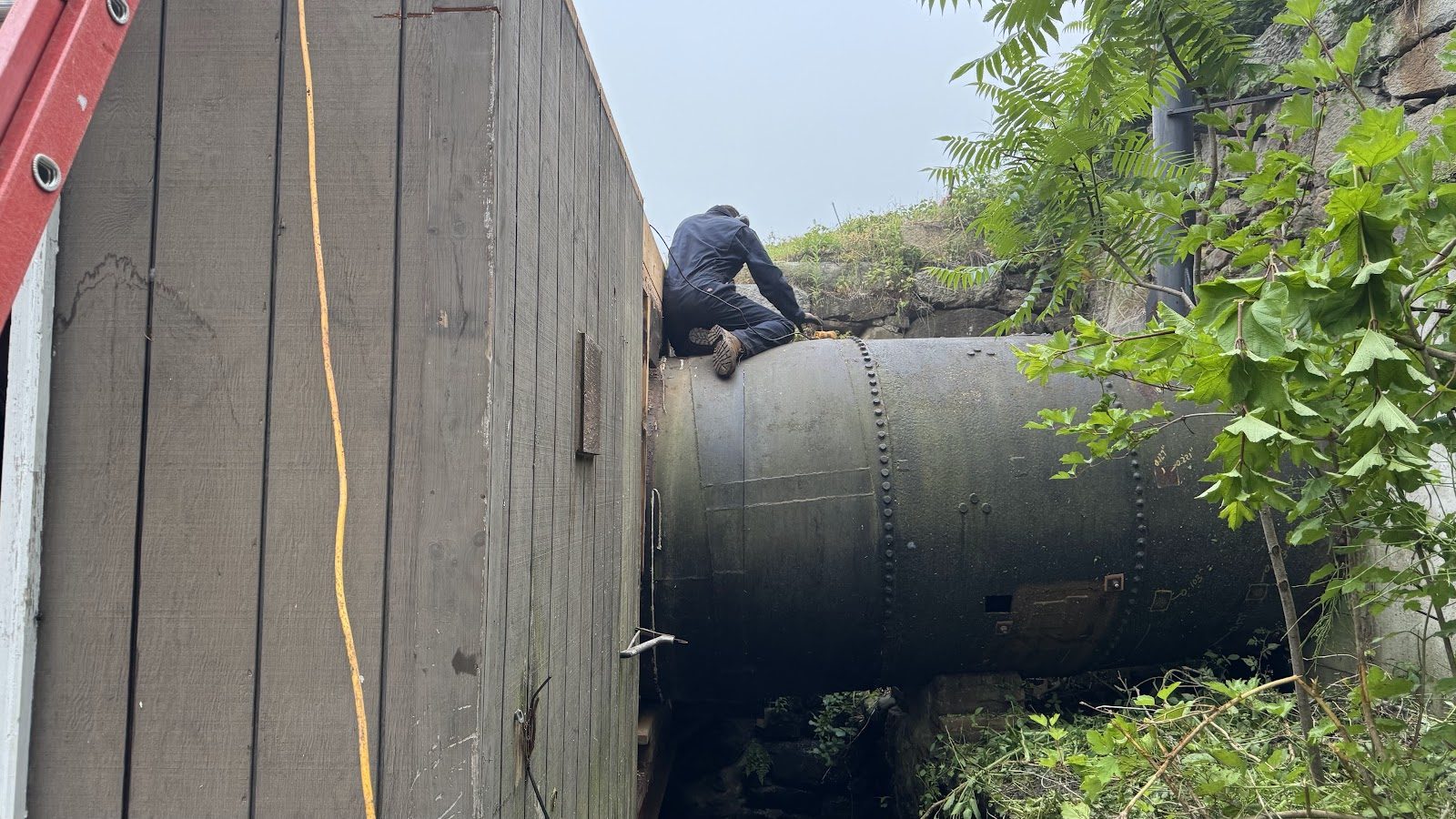 Working over the water on the new steel.