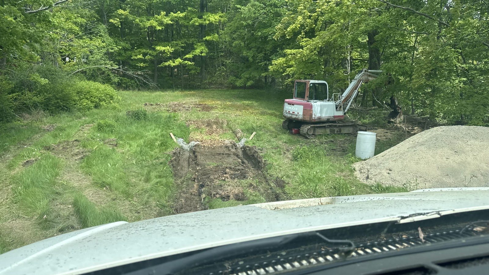 Excavation across the old mill foundation.
