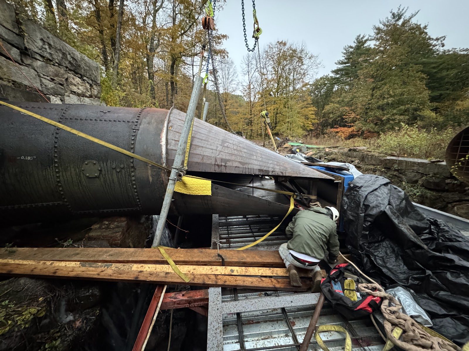 Dry-fitting the penstock adapter tube.