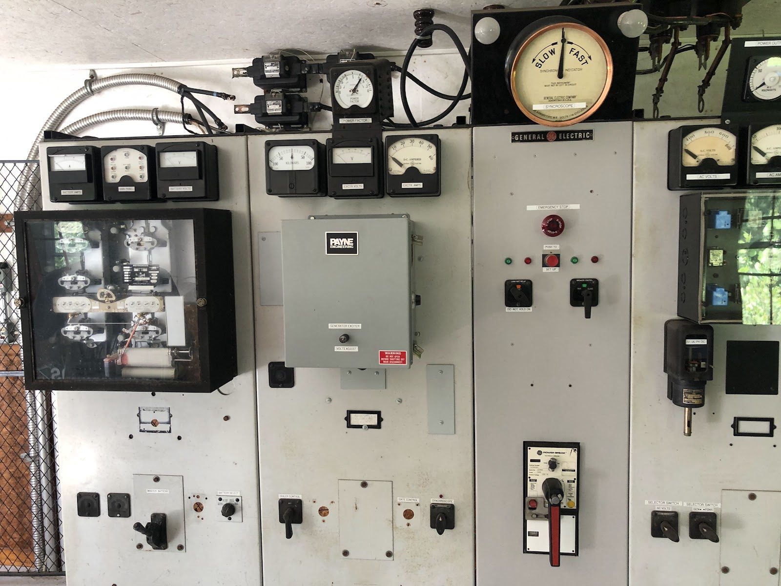 The legacy switchboard — analog meters and all.