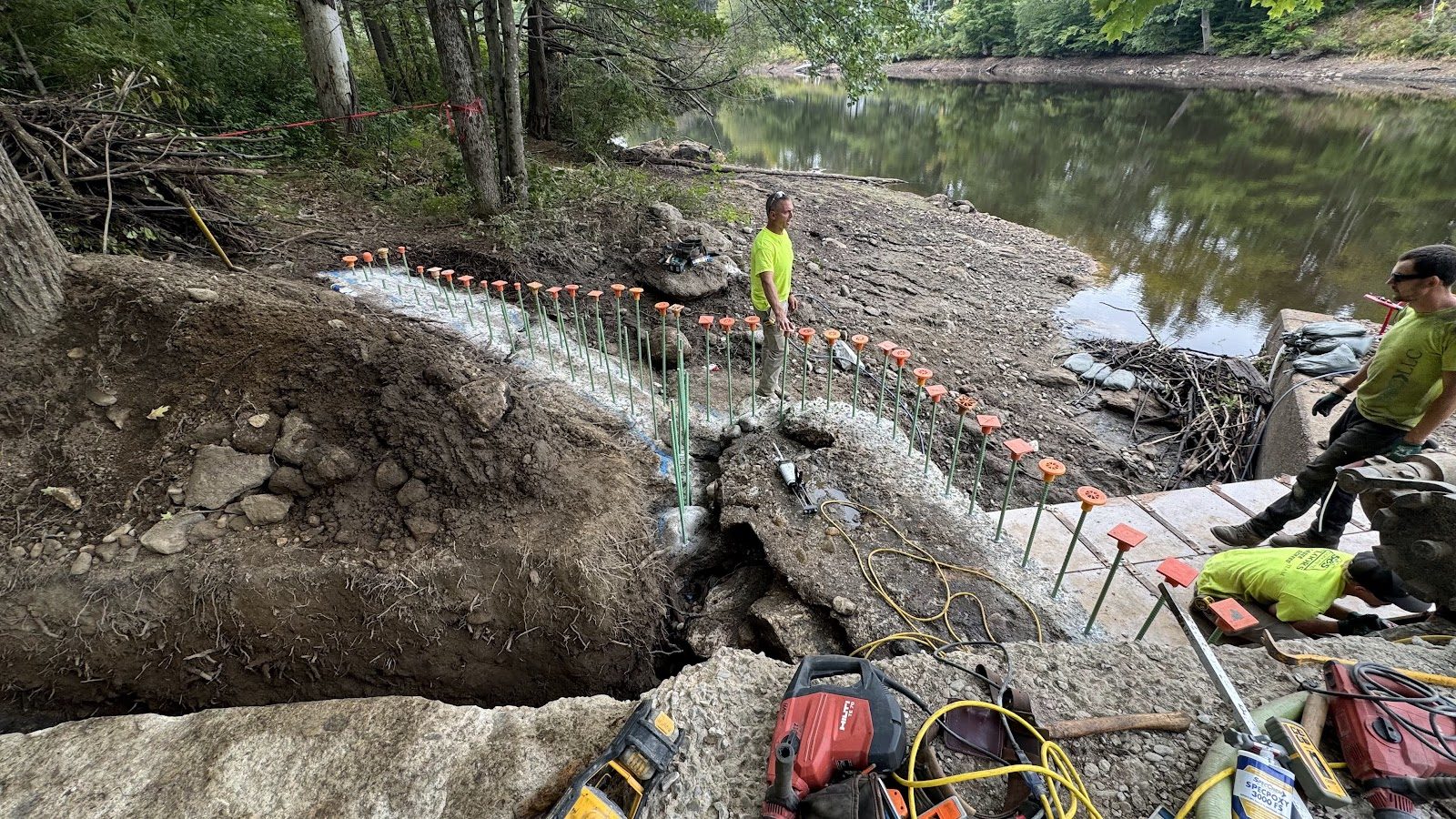 Excavation at the base of the dam.