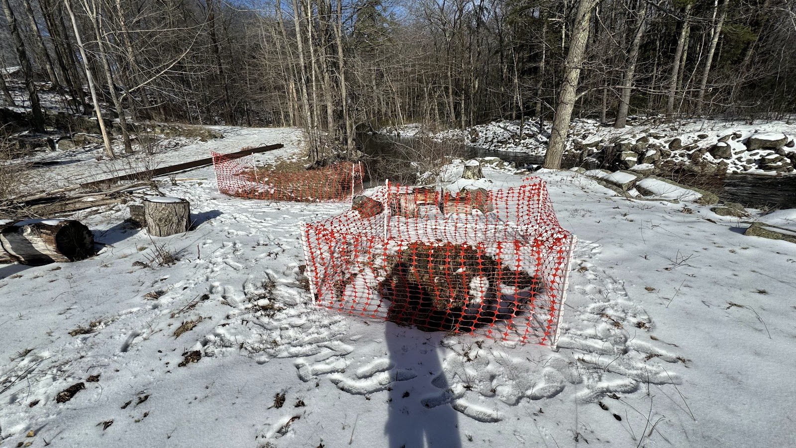 Hazard fencing around open structures.