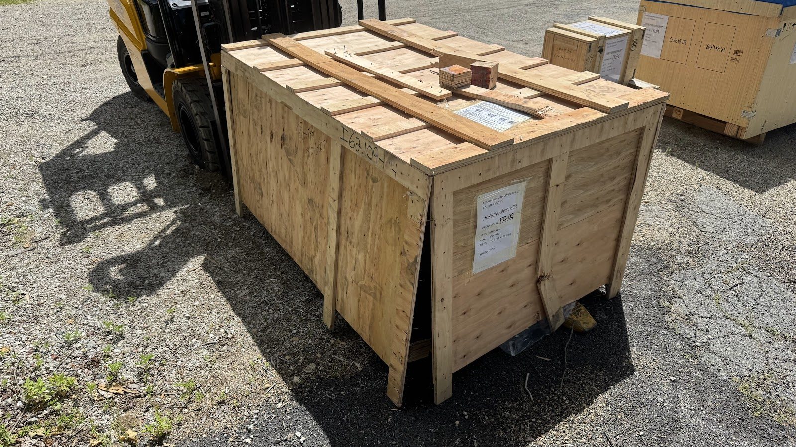 The generator crate arrives.