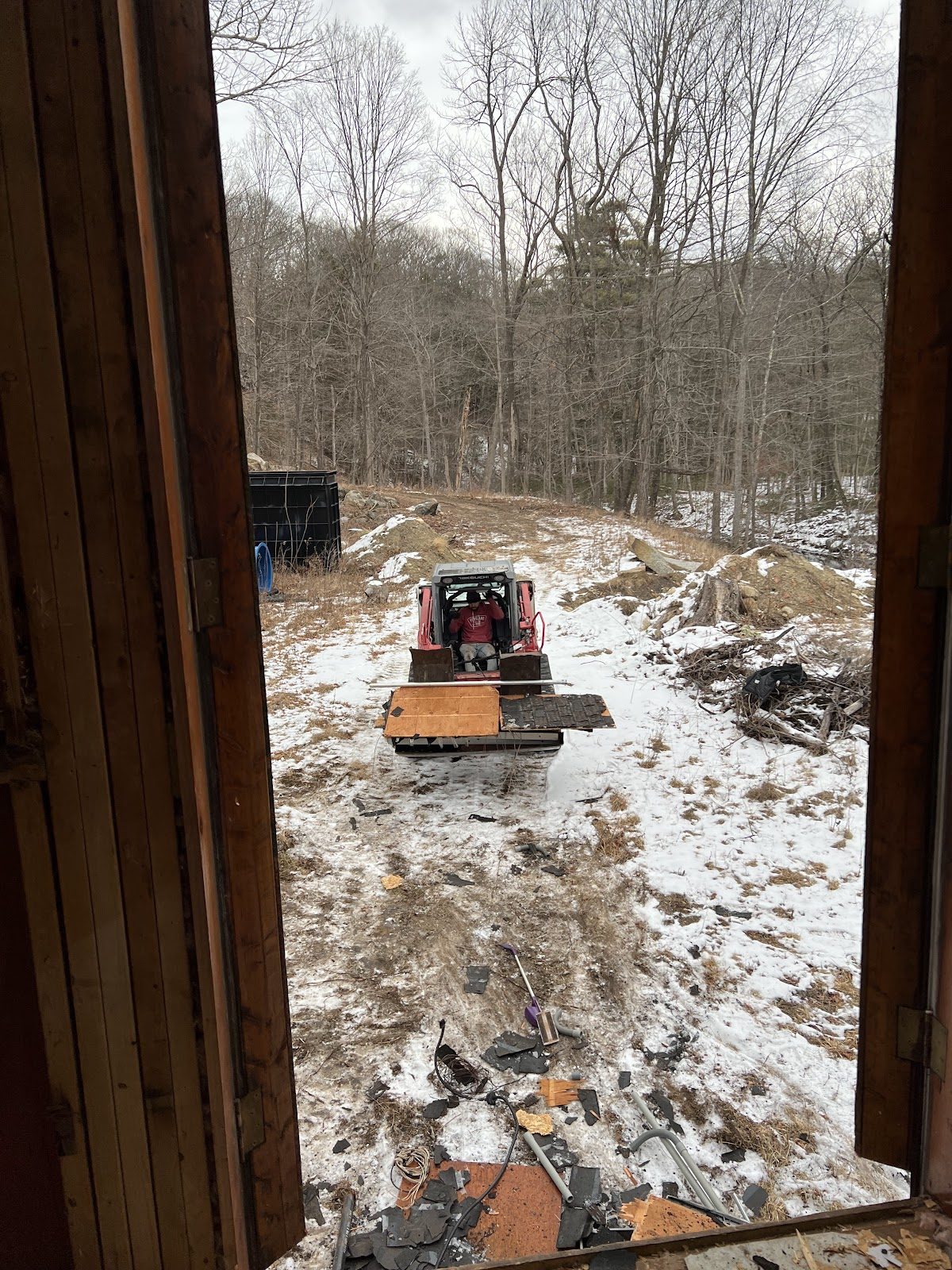 Equipment access through the old doorway.