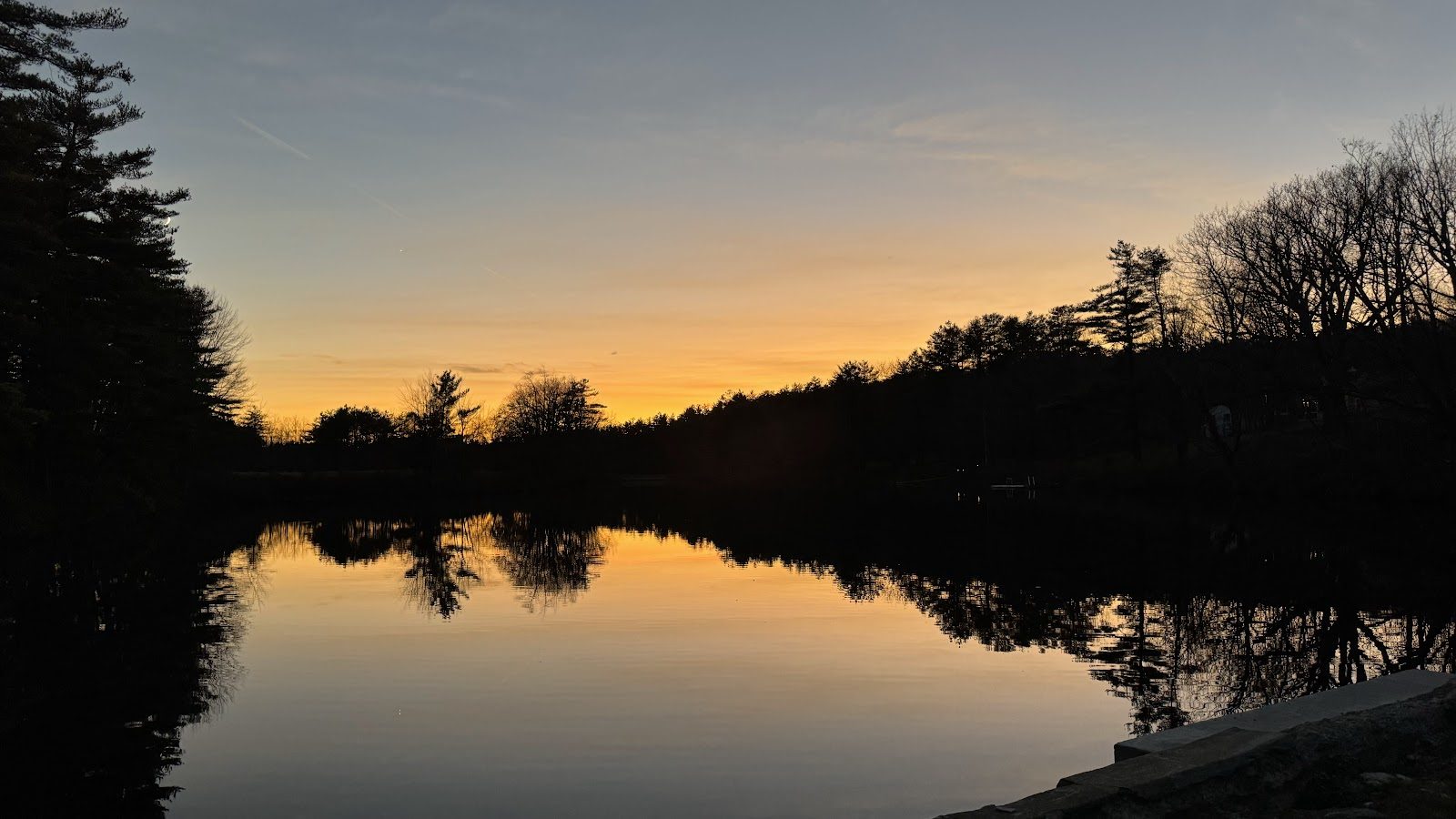 November sunset over the refilled pond.