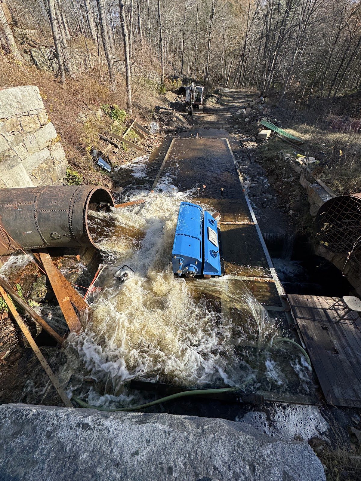 Water over the coffer dam.