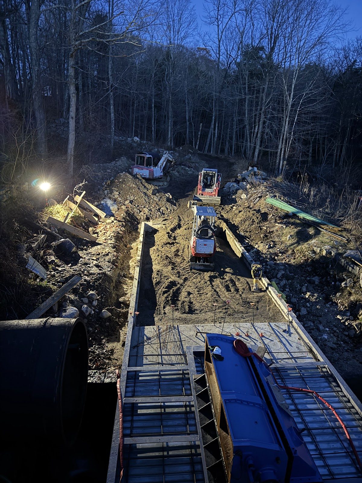 Re-shoring the site by work light.