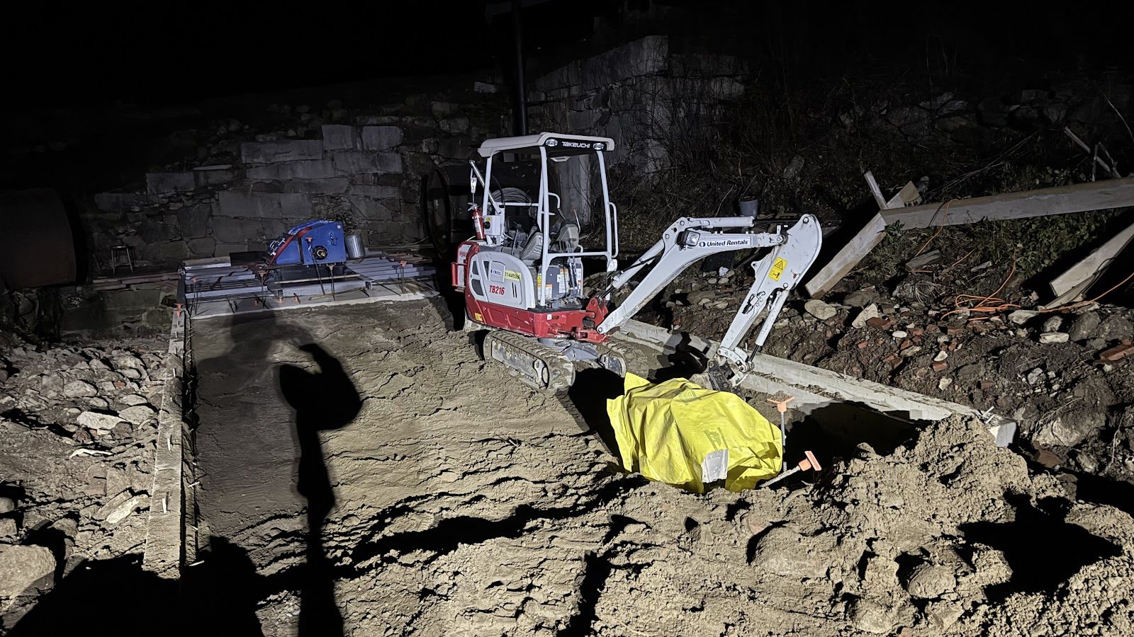 Night cleanup after the breach.