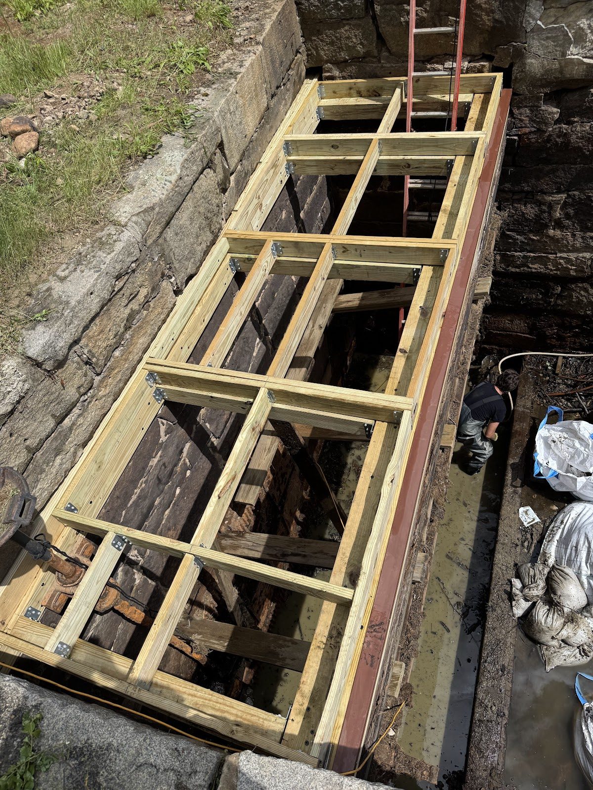 New timber and steel over the channel.